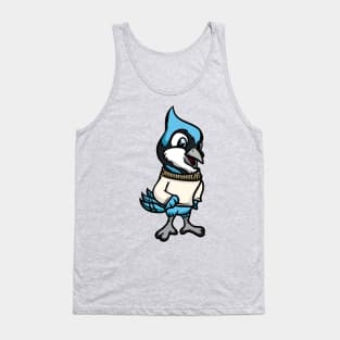 Cute Anthropomorphic Human-like Cartoon Character Blue Jay in Clothes Tank Top